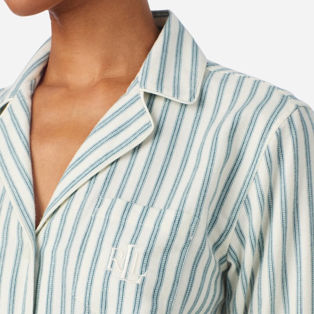 Cotton-Blend Brushed Pyjama Set - Blue Stripe