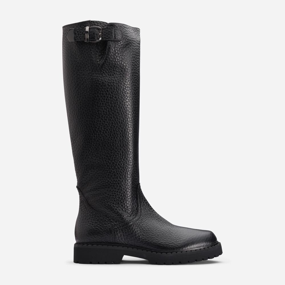 High Leather Boots W/Buckle - Alce Black