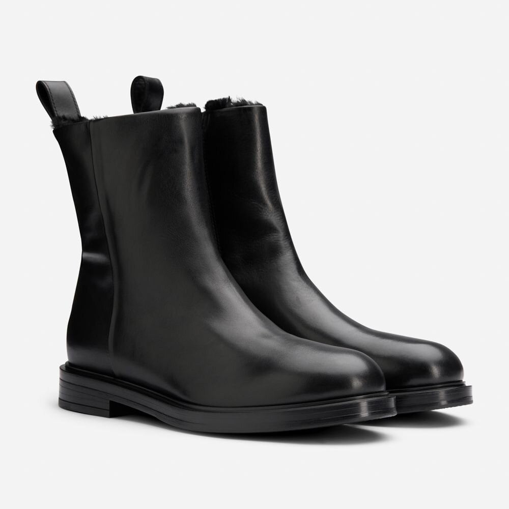 Classic Boots With Fur - Vitello Black