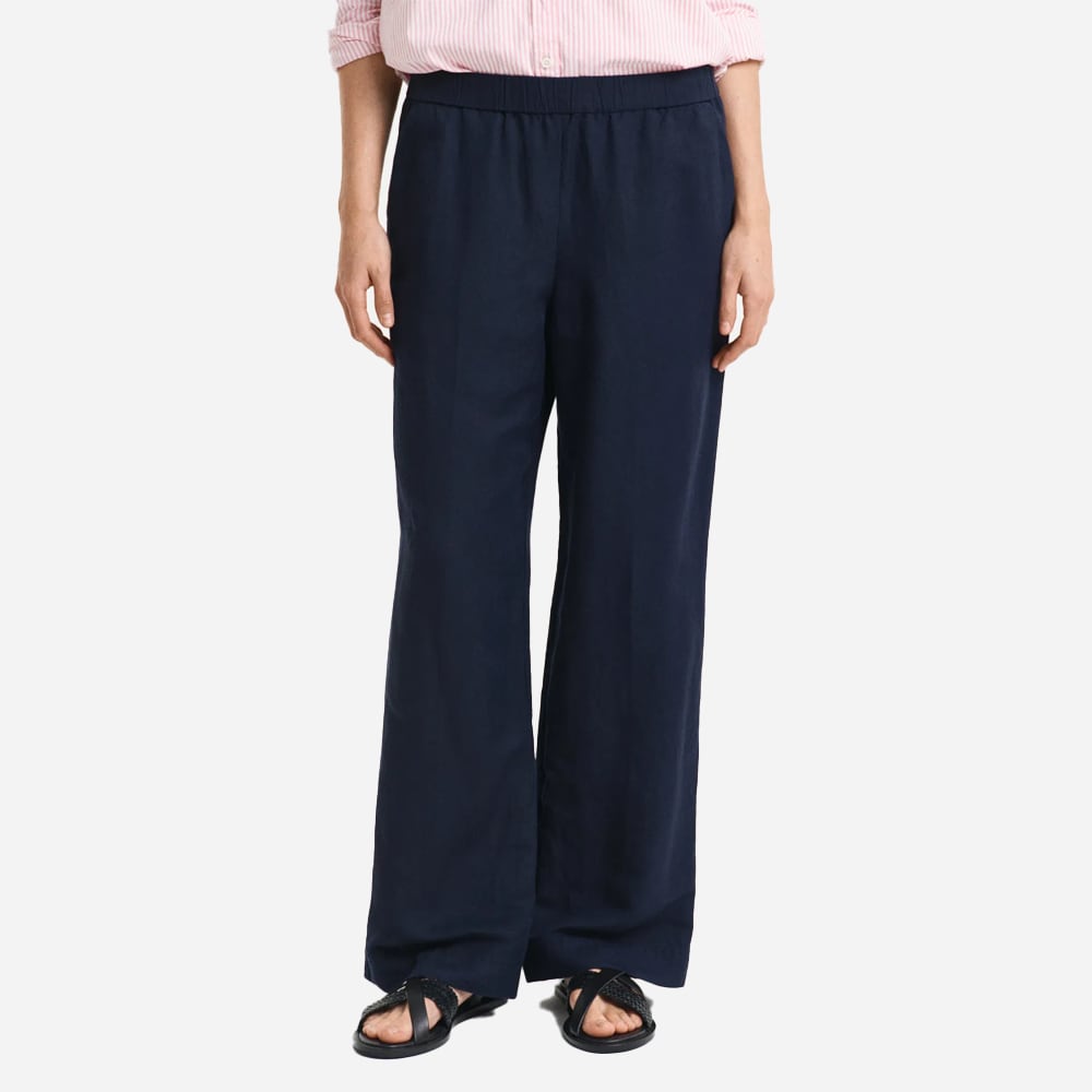 Linen Blend Pull-On Pants - Navy