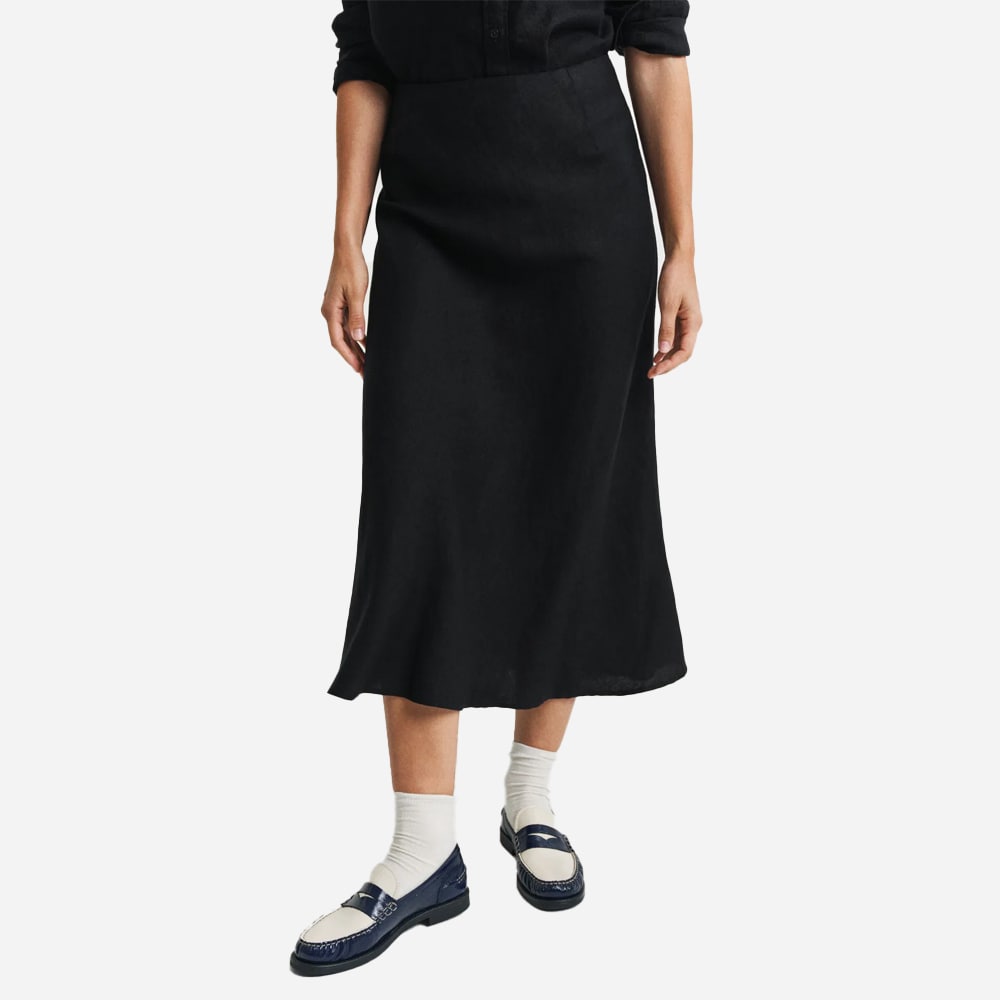 Linen Blend Skirt - Black