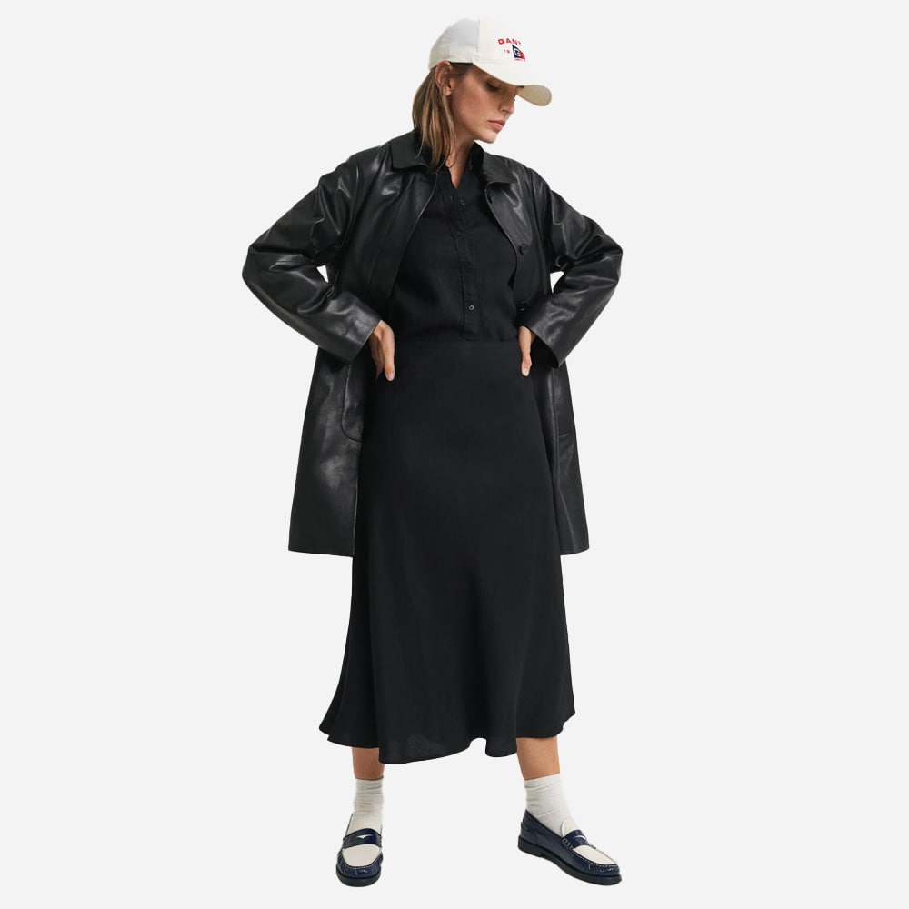 Linen Blend Skirt - Black