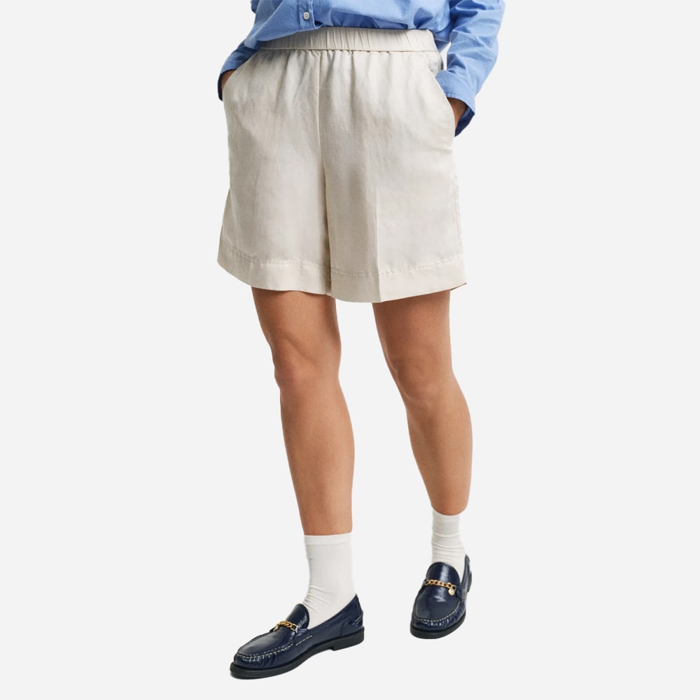 Linen Blend Pull-On Shorts - Putty
