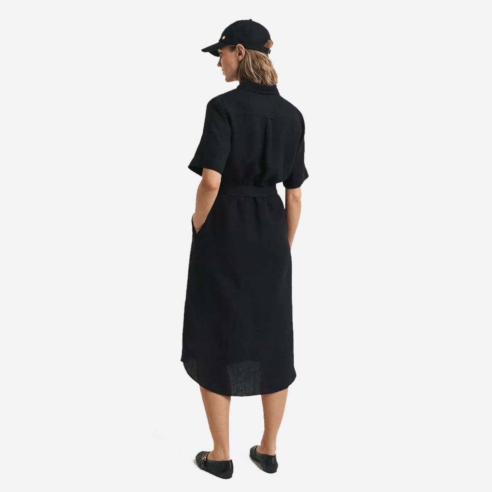 Linen Short-Sleeve Shirtdress - Black