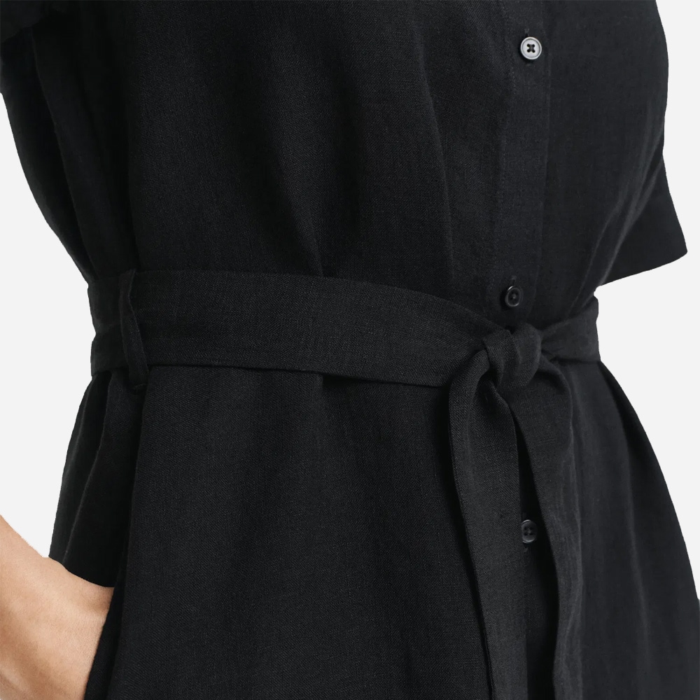 Linen Short-Sleeve Shirtdress - Black