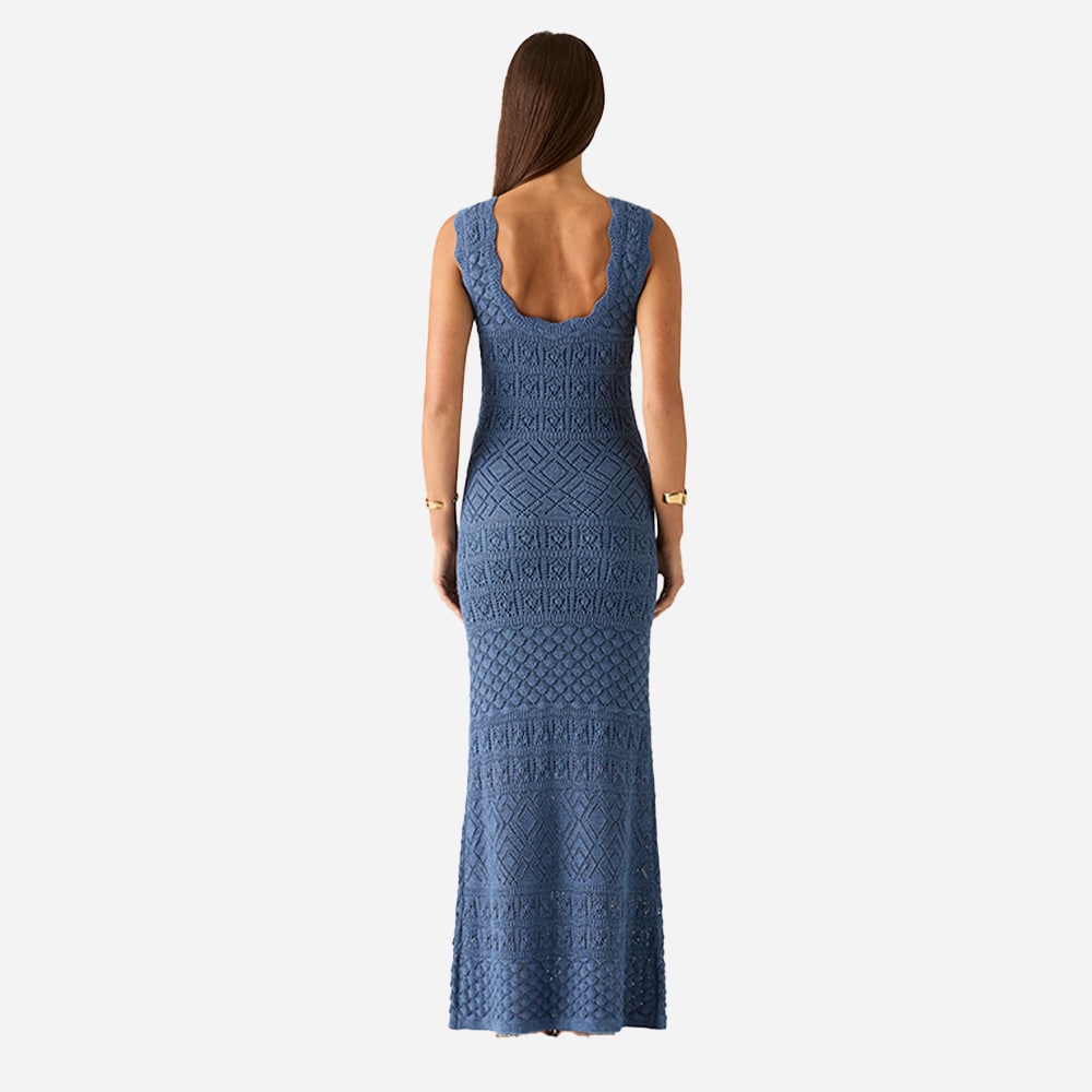 Bruna Pointelle Midi Dress - Harbour Blue