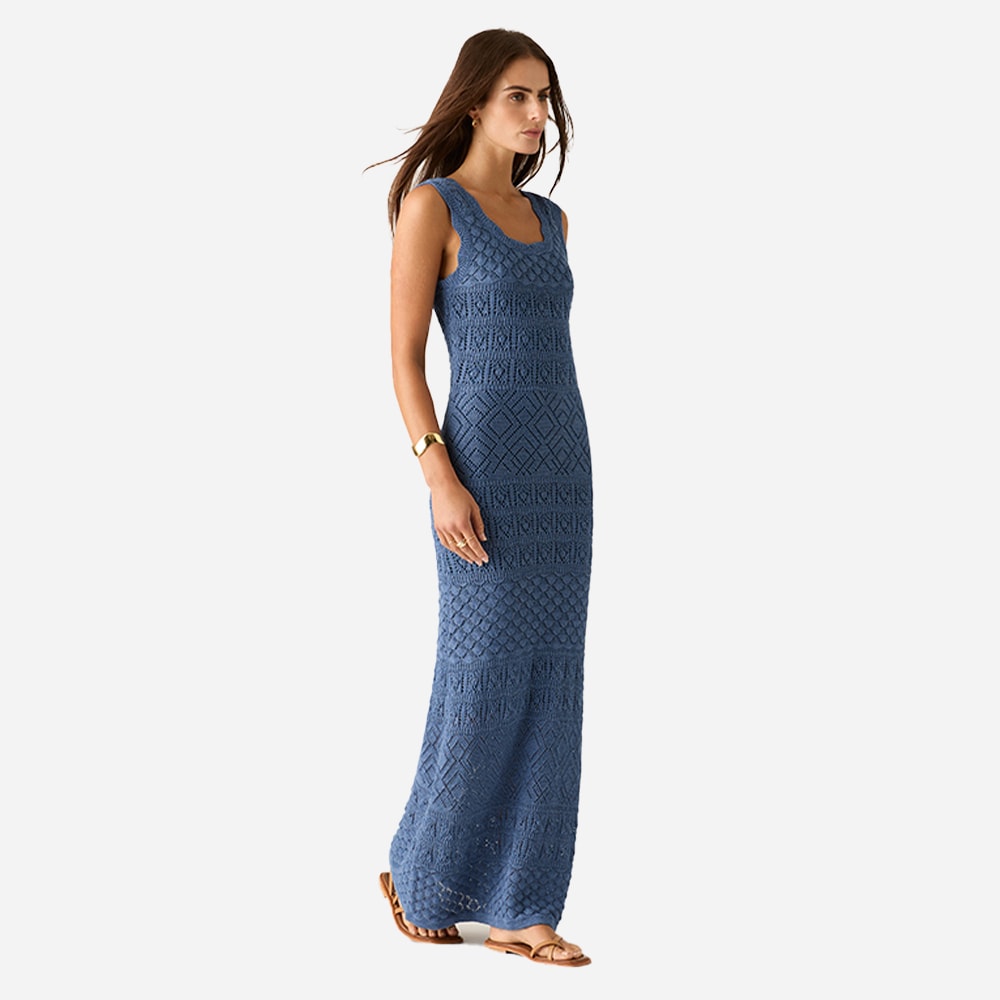 Bruna Pointelle Midi Dress - Harbour Blue