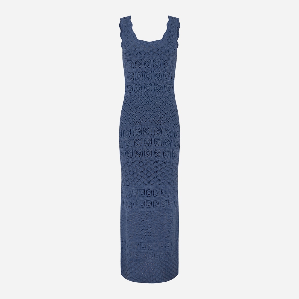 Bruna Pointelle Midi Dress - Harbour Blue