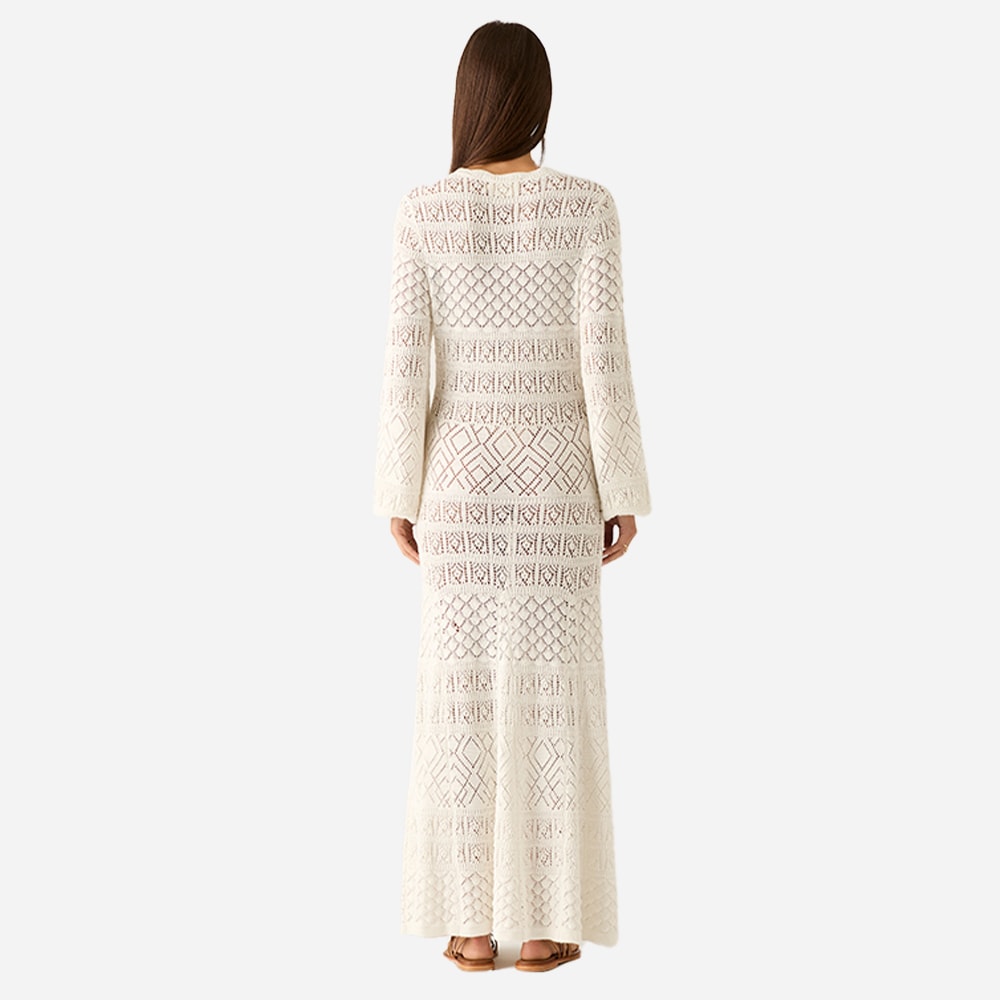 Bruna Pointelle Long Sleeve Dress - White Splash