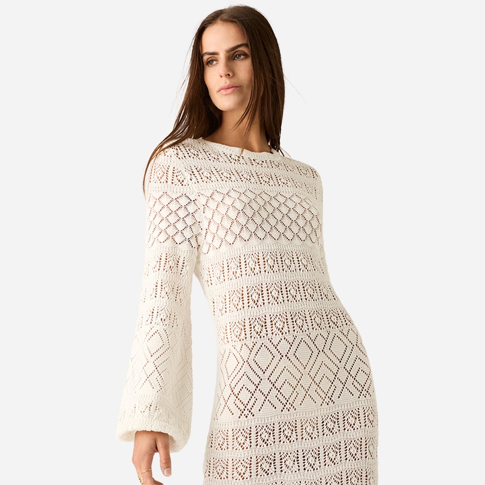 Bruna Pointelle Long Sleeve Dress - White Splash