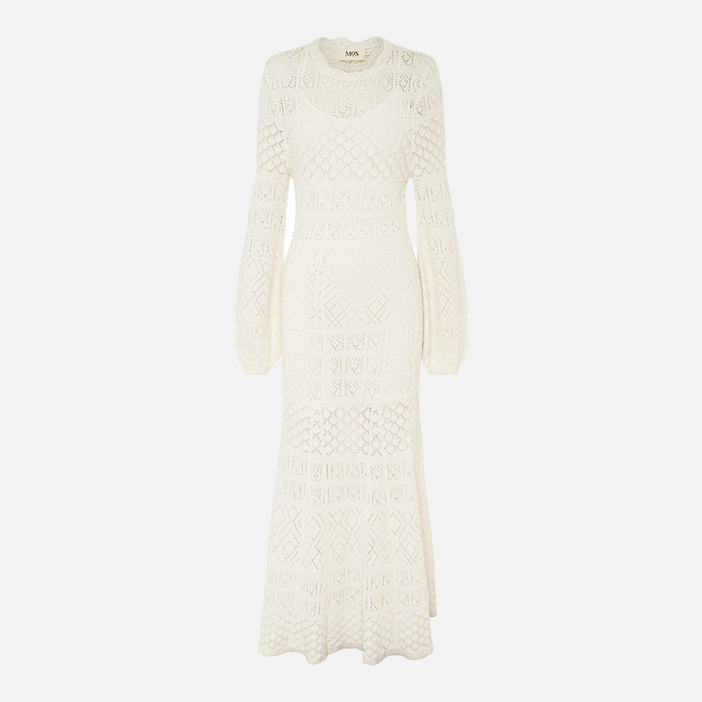 Bruna Pointelle Long Sleeve Dress - White Splash