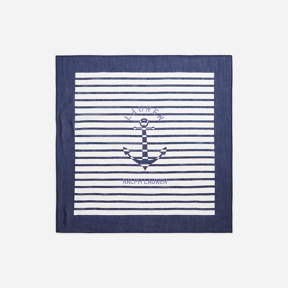 Anchor-Logo Striped Square Scarf - Navy