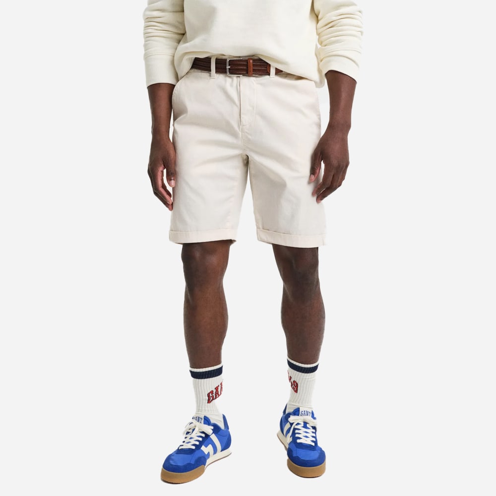 Regular Fit Sunfaded Chino Shorts - Cream