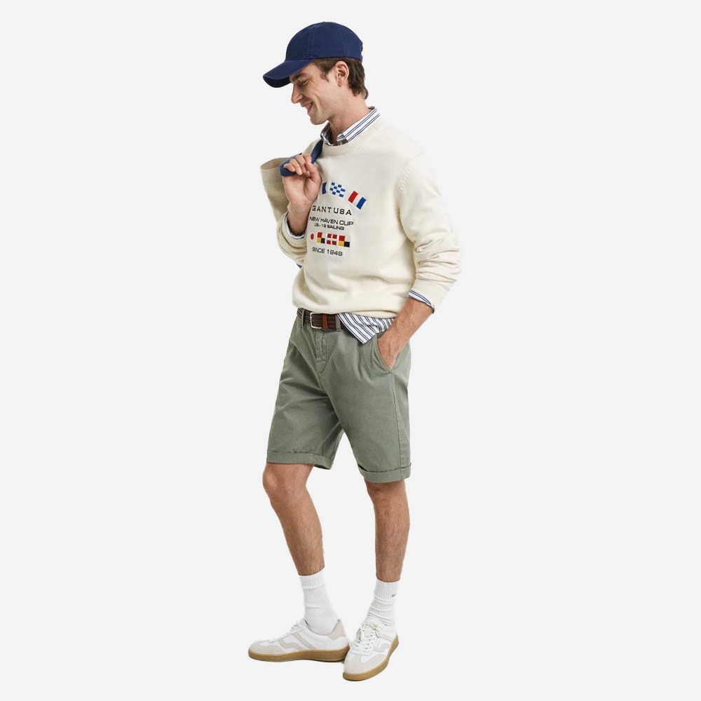Regular Fit Sunfaded Chino Shorts - Kalamata Green