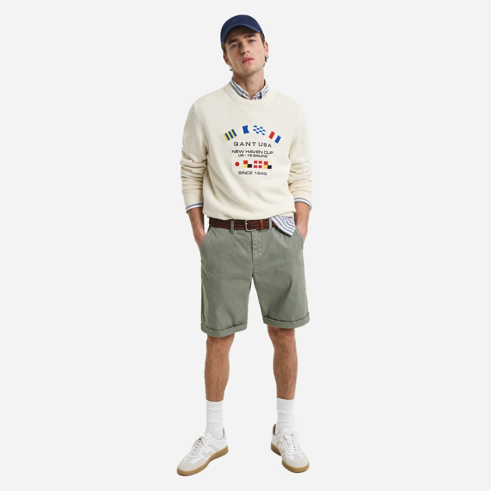 Regular Fit Sunfaded Chino Shorts - Kalamata Green