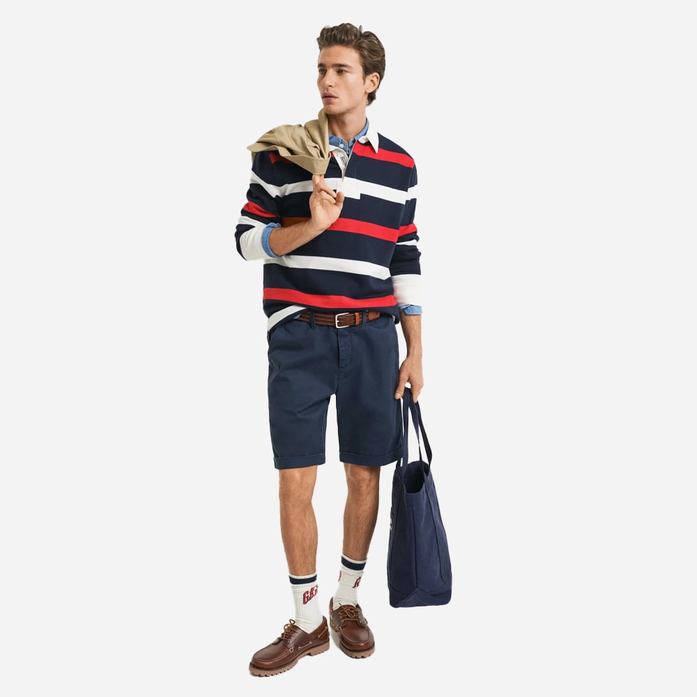 Regular Fit Sunfaded Chino Shorts - Evening Blue