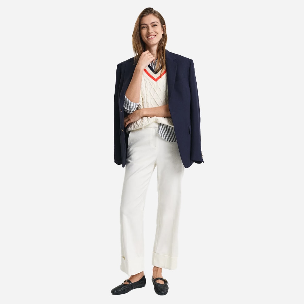 Turn-Up Crease Pants - Eggshell