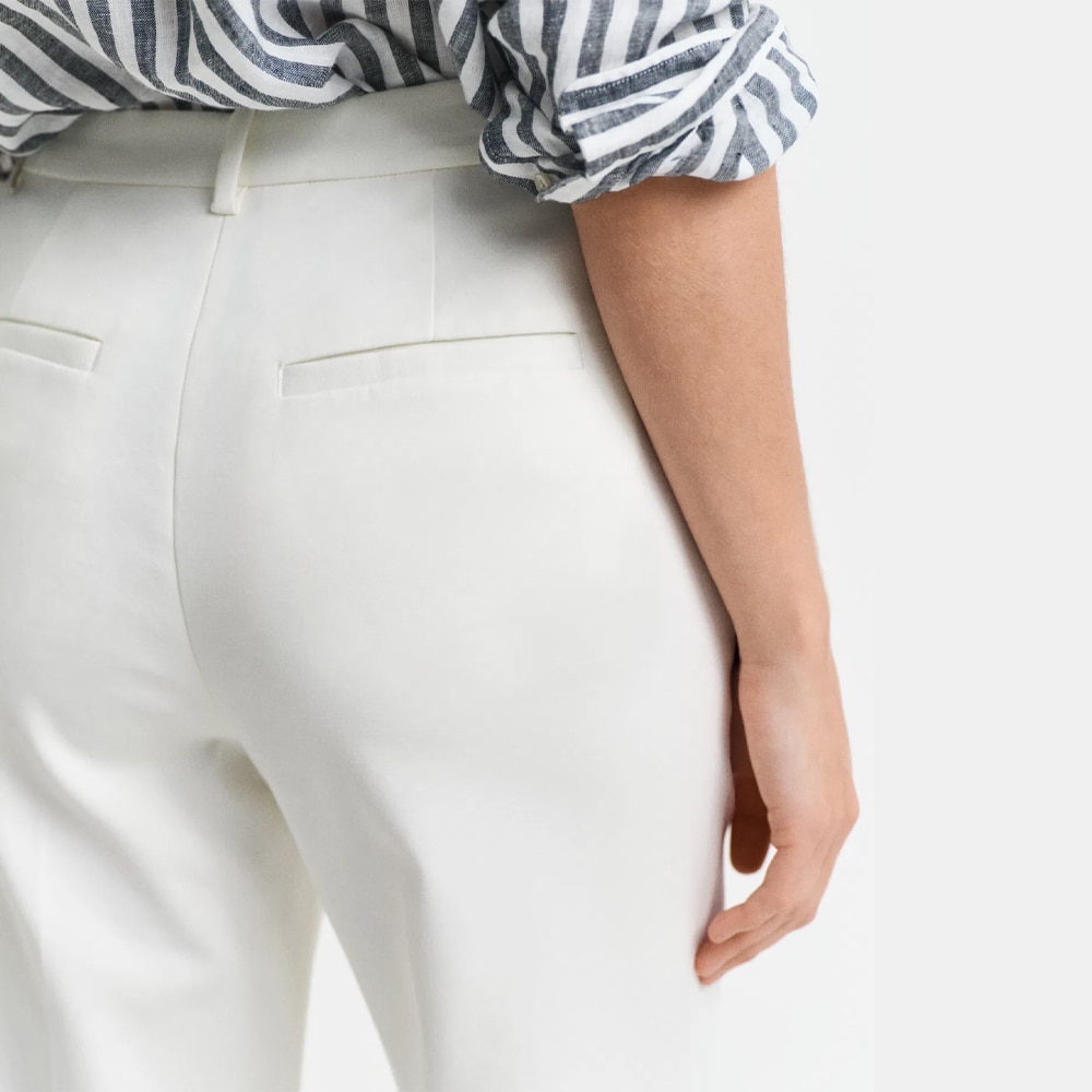 Turn-Up Crease Pants - Eggshell