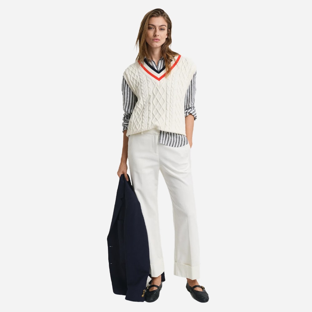 Turn-Up Crease Pants - Eggshell