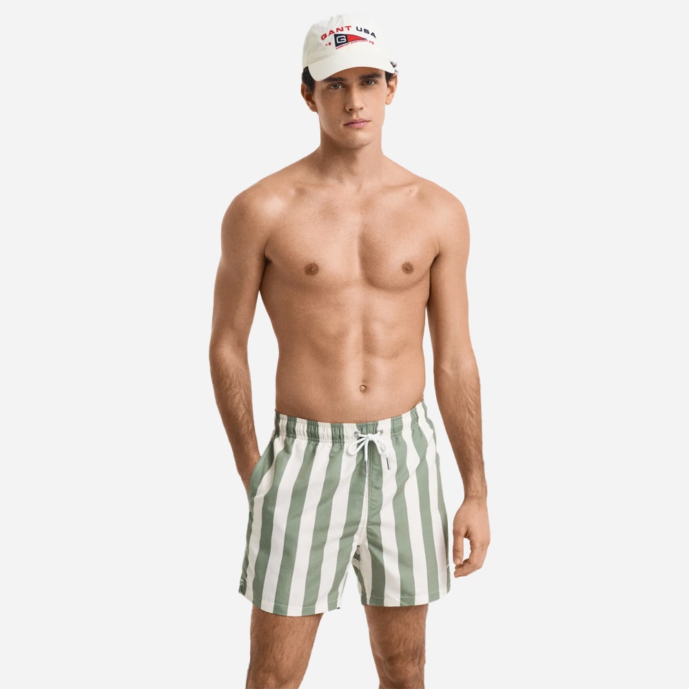 Block Stripe Swim Shorts - Kalamata Green