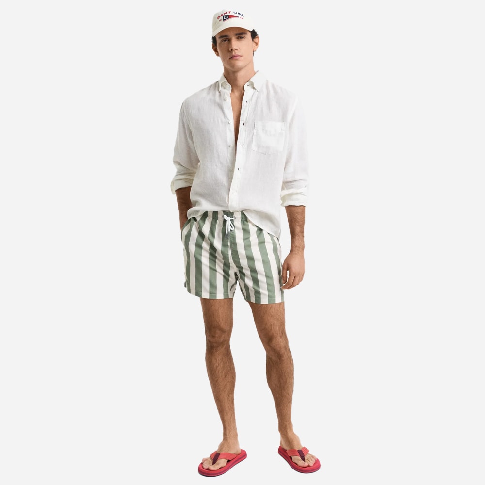 Block Stripe Swim Shorts - Kalamata Green