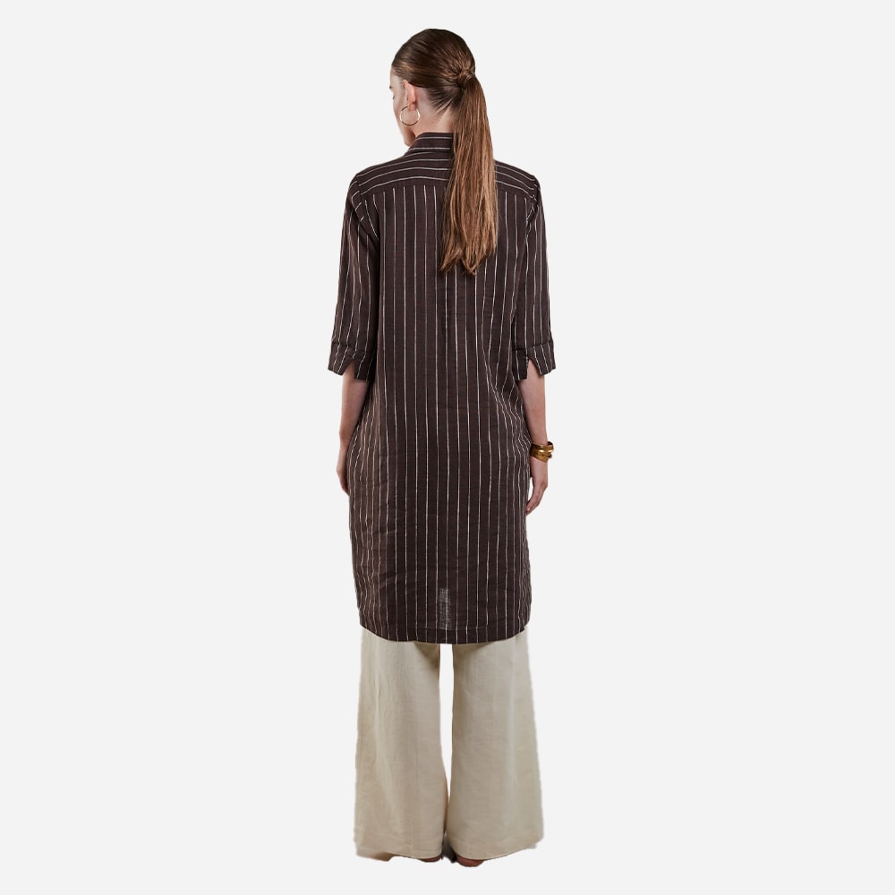 Aud Striped Poplin Dress - Dark Brown