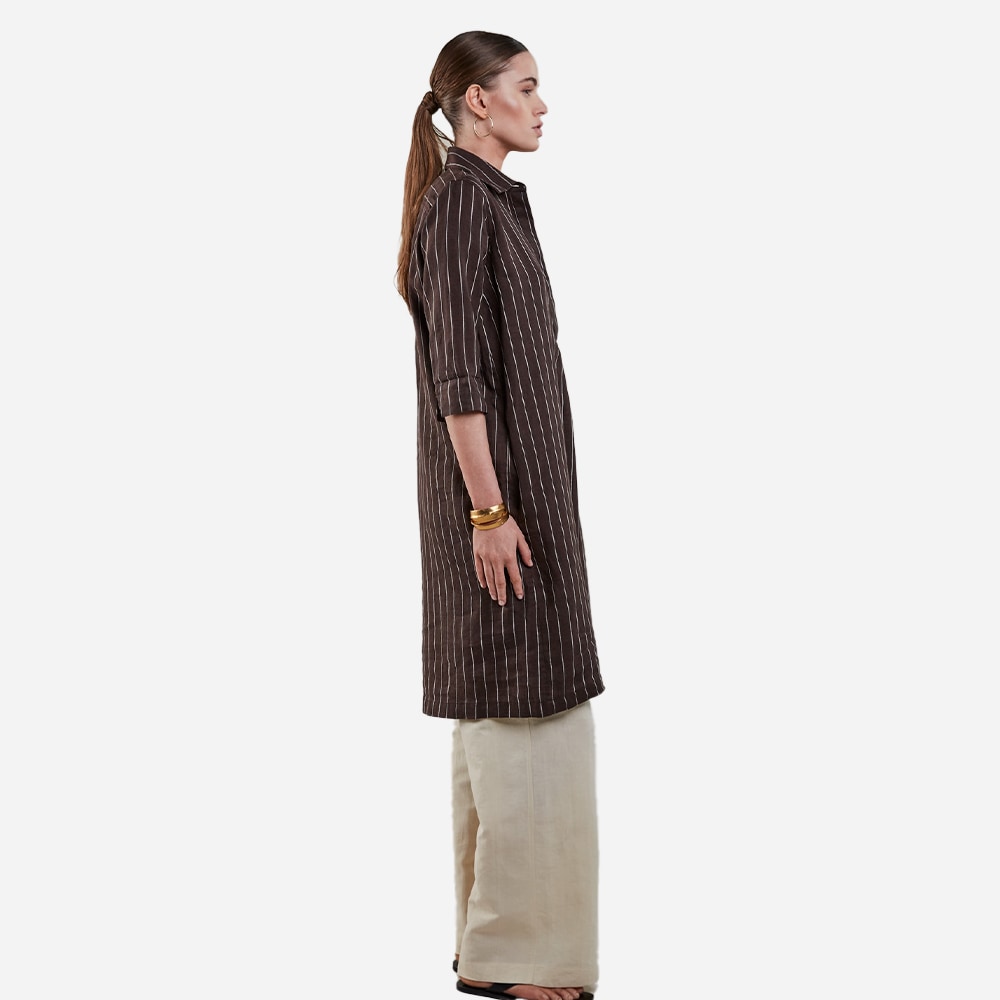 Aud Striped Poplin Dress - Dark Brown