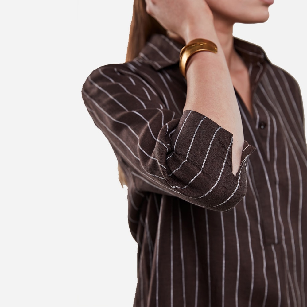 Aud Striped Poplin Dress - Dark Brown