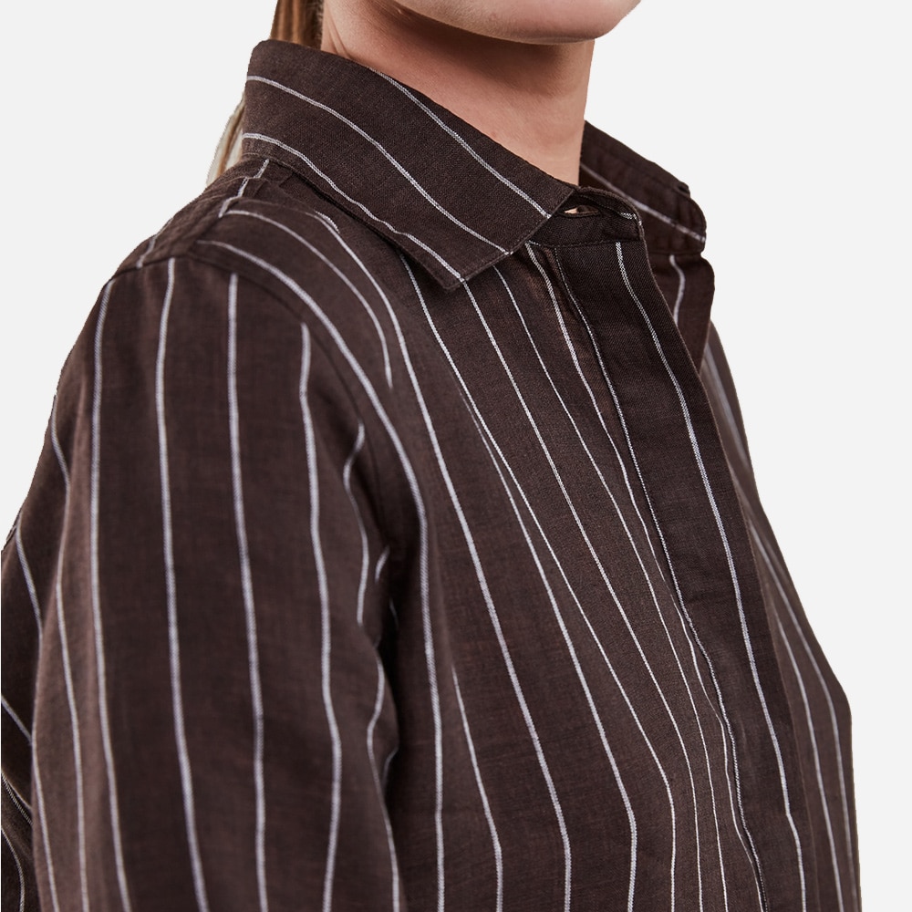 Aud Striped Poplin Dress - Dark Brown