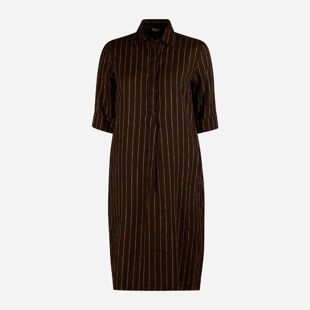 Aud Striped Poplin Dress - Dark Brown