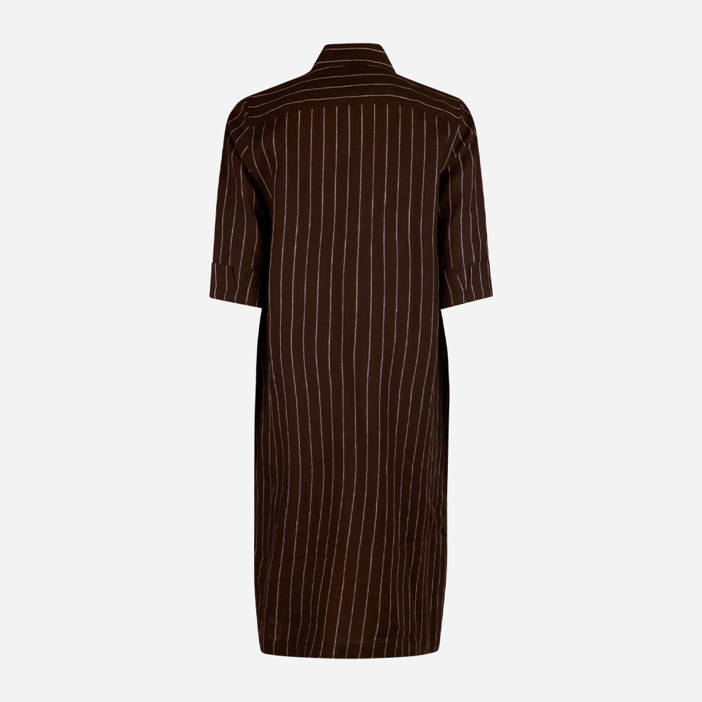 Aud Striped Poplin Dress - Dark Brown