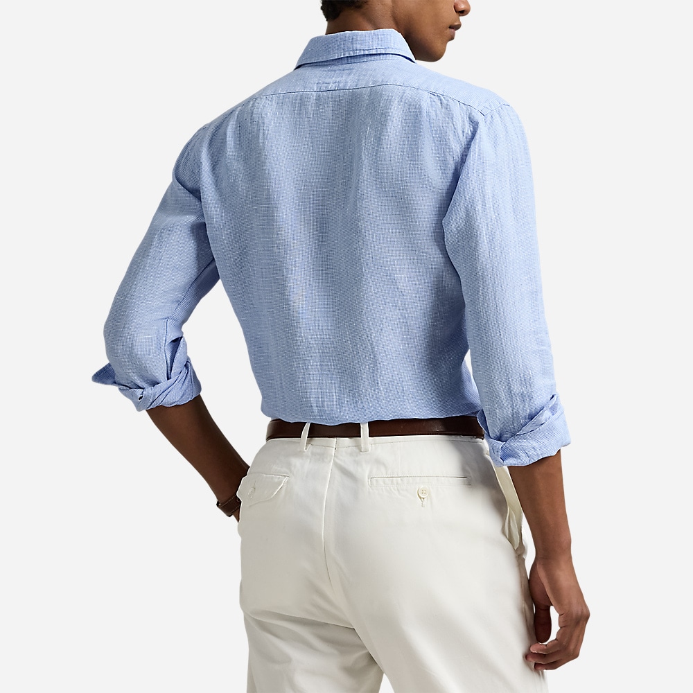 Custom Fit Linen Shirt - Cabana Blue White