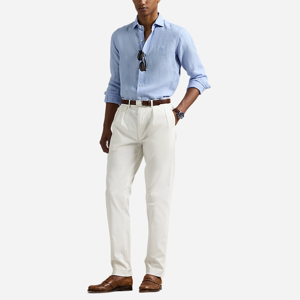Custom Fit Linen Shirt - Cabana Blue White