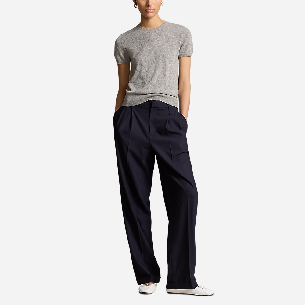 Wool-Blend Wide-Leg Pant - Navy