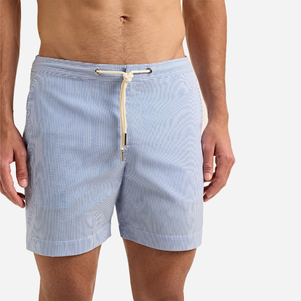 Bulldog Drawcord Seersucker - Catalina Blue/White Stripe
