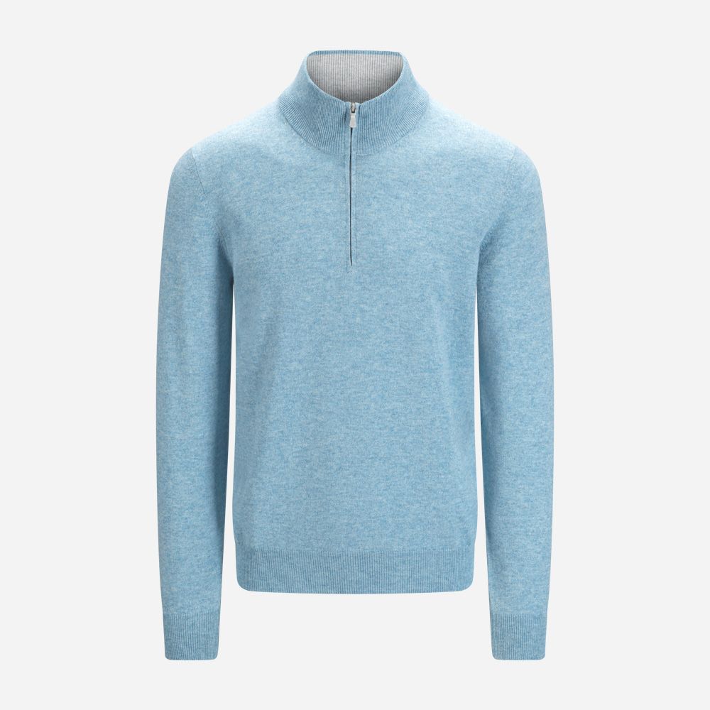 Half Zip Wool-Cashmere - Light Blue