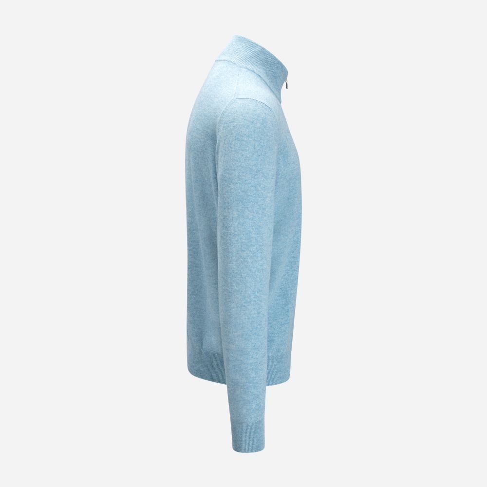 Half Zip Wool-Cashmere - Light Blue