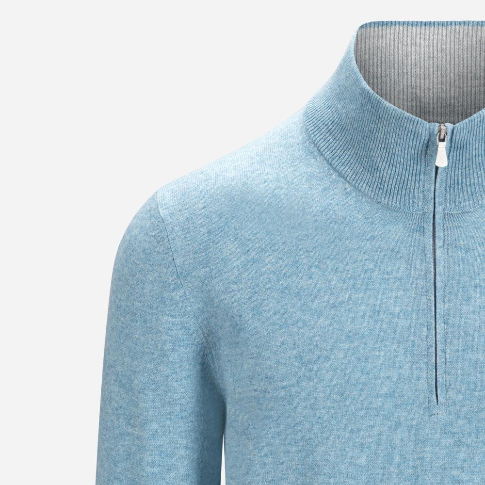 Half Zip Wool-Cashmere - Light Blue