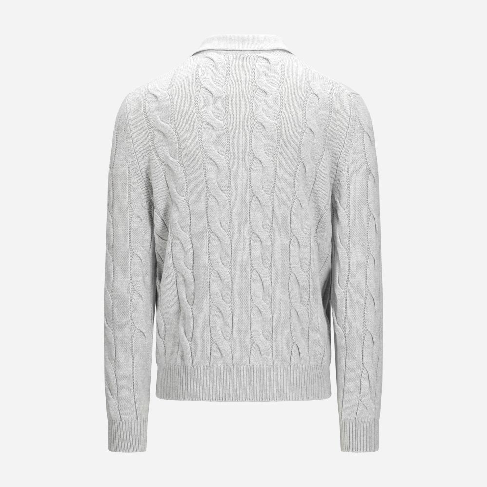 Full Zip Cabel Jacket With Collar Wool-Cashmere - Light Grey