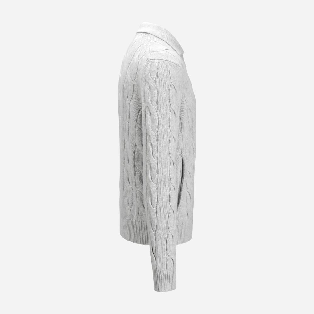 Full Zip Cabel Jacket With Collar Wool-Cashmere - Light Grey