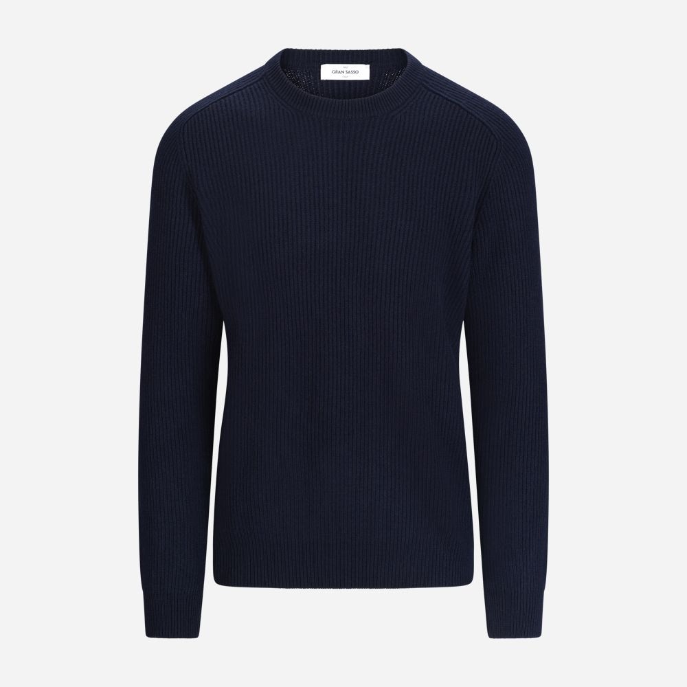 Crew Neck Rib Wool - Navy