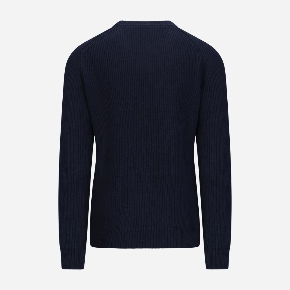 Crew Neck Rib Wool - Navy