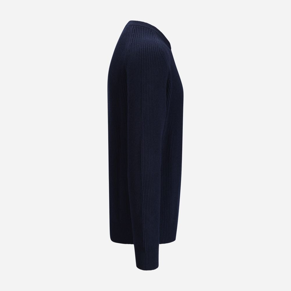 Crew Neck Rib Wool - Navy