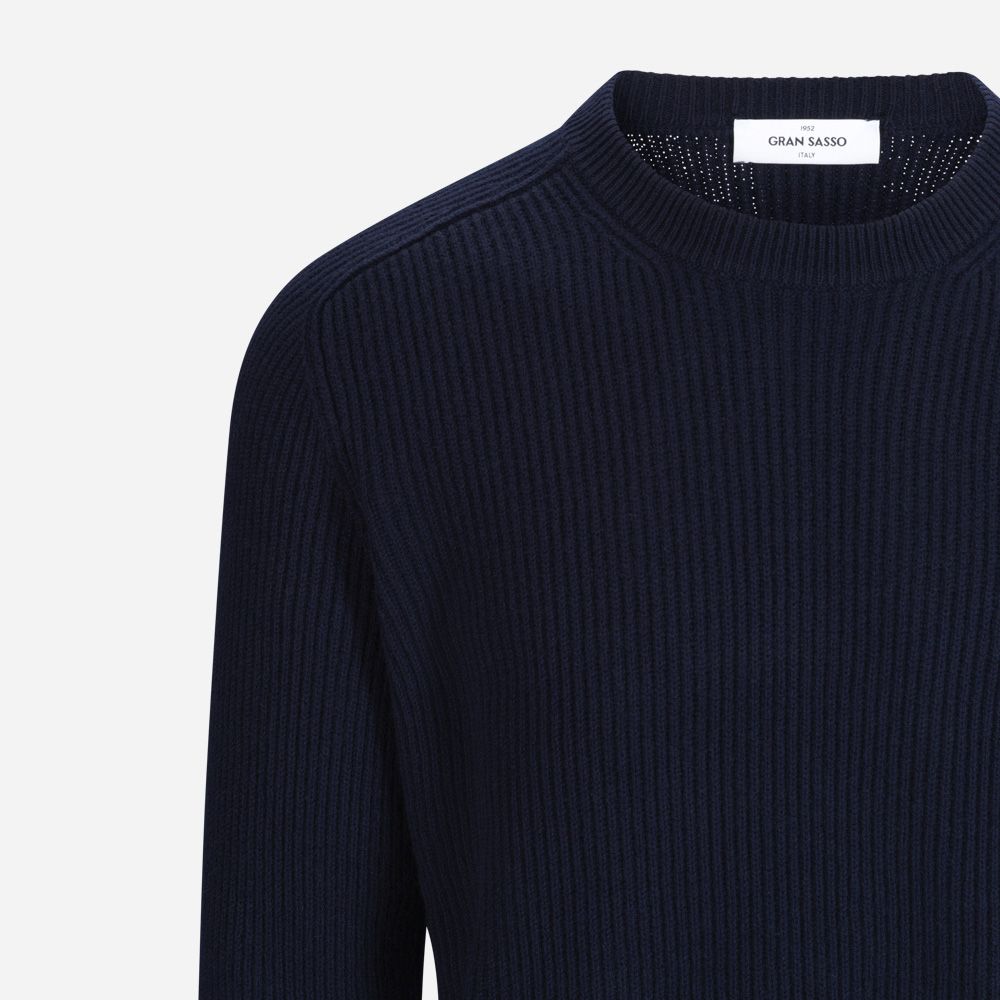 Crew Neck Rib Wool - Navy