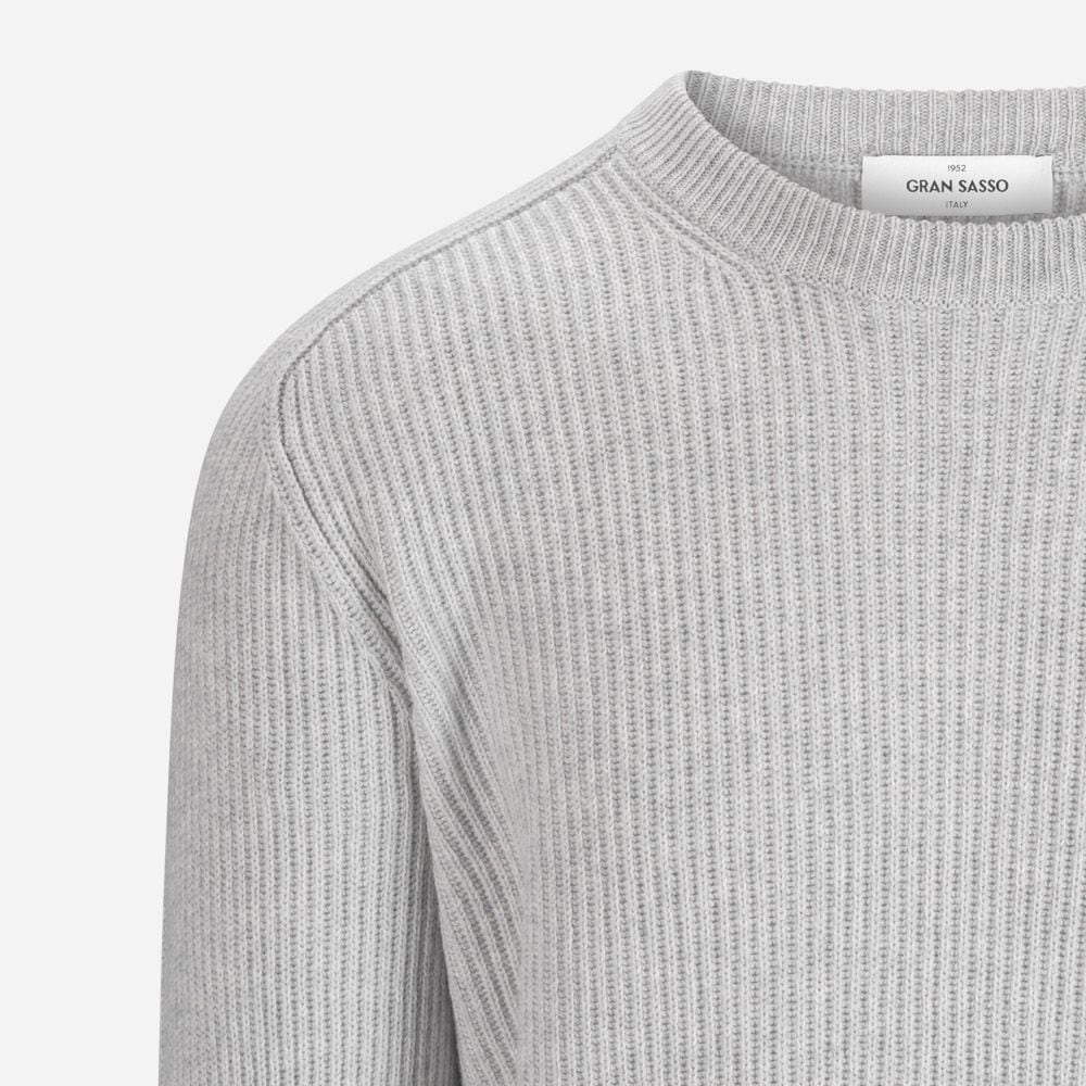 Crew Neck Rib Wool - Light Grey