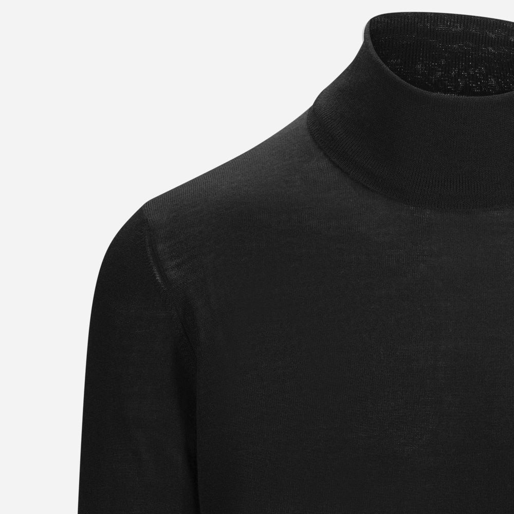 Turtle Neck Wool-Silk - Black
