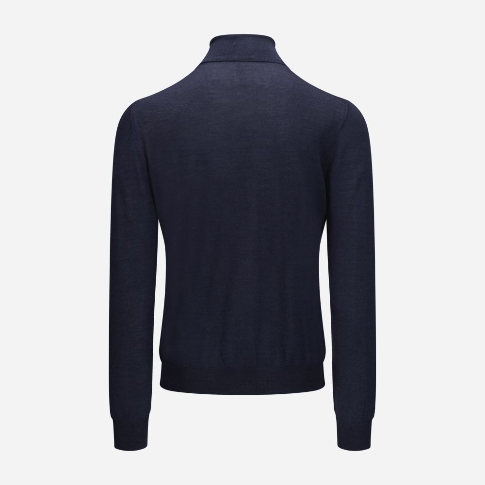 Turtle Neck Wool-Silk - Navy