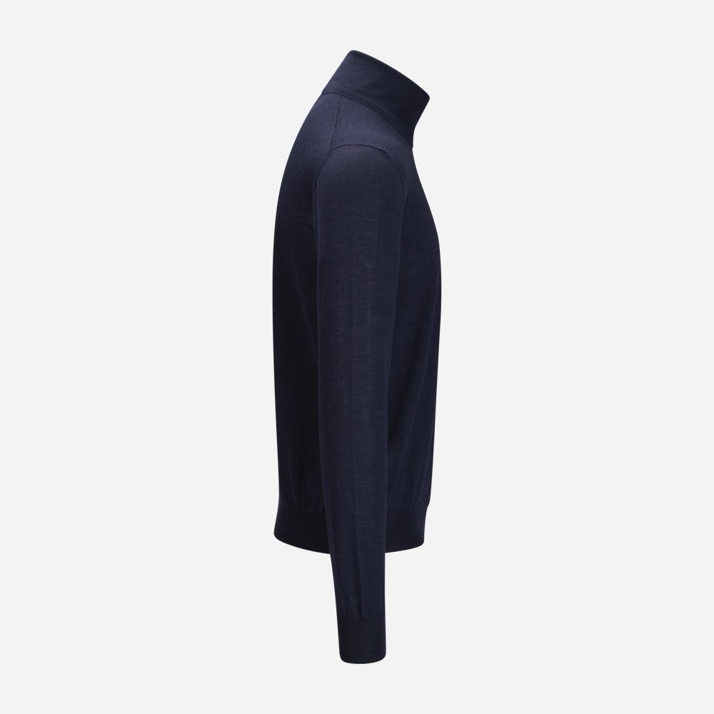 Turtle Neck Wool-Silk - Navy