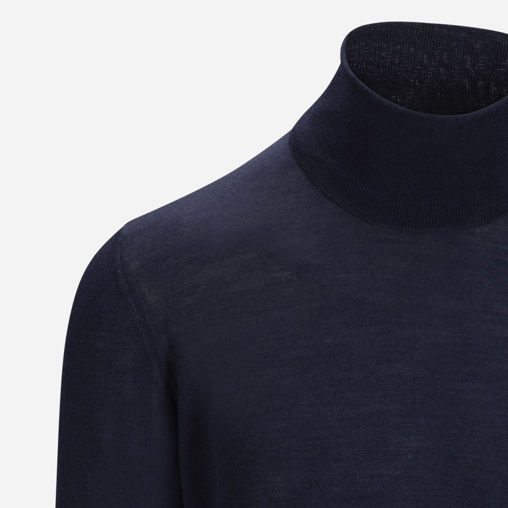 Turtle Neck Wool-Silk - Navy