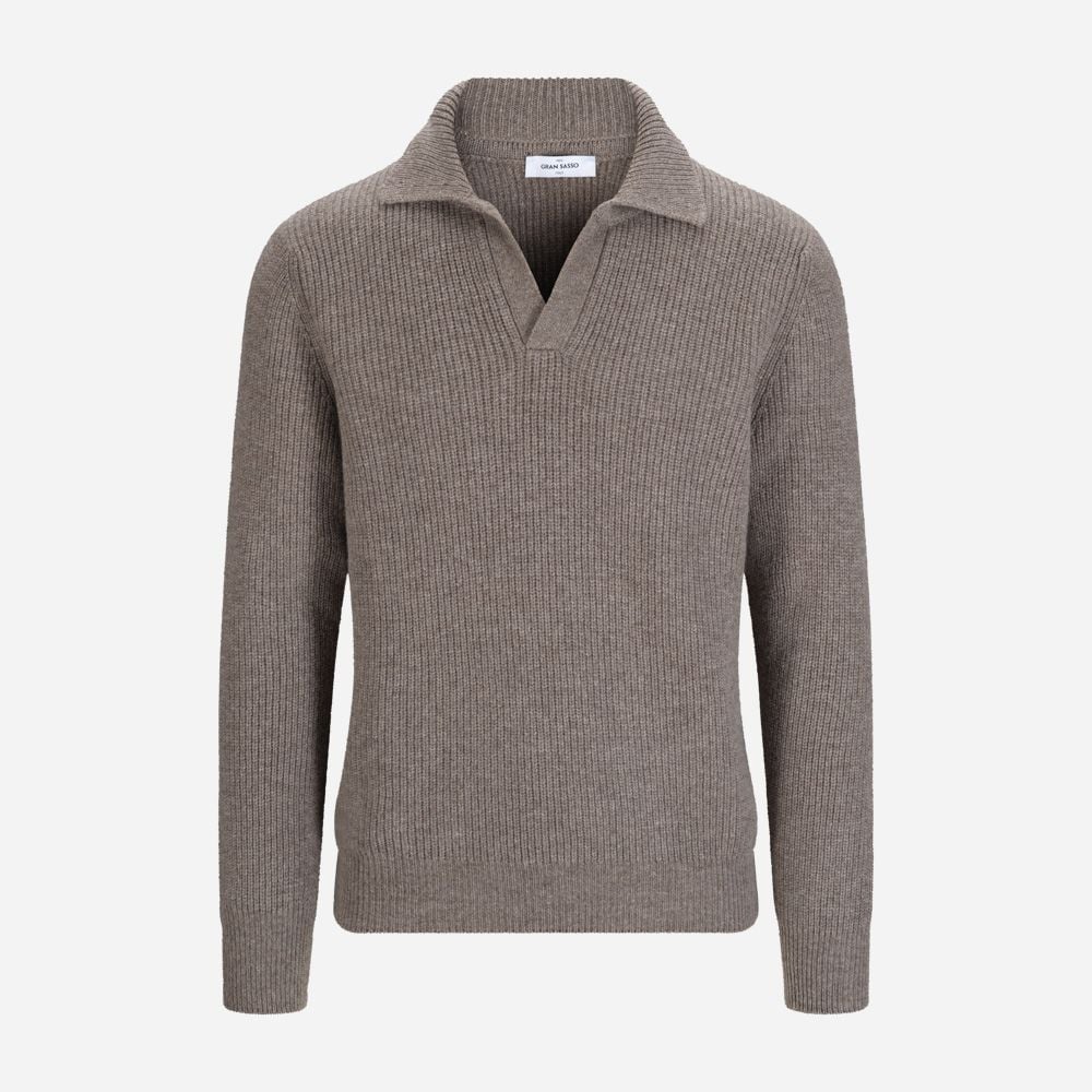 Rib Sweater Skipper Collar Wool - Taupe
